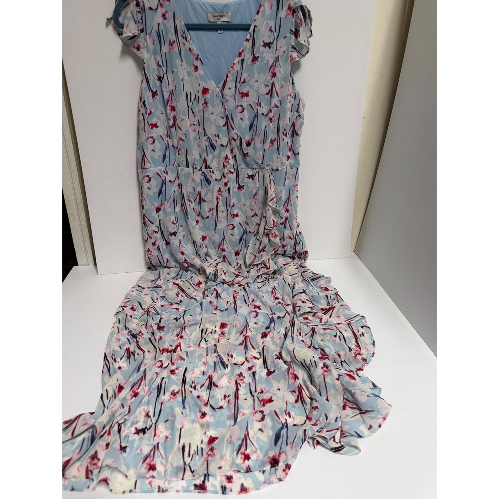 Haute Hippie Tribe Blue Floral Wrap Maxi Dress Ruffle Tiered V-Neck Large